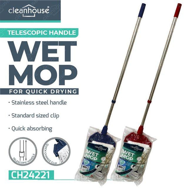 TELESCOPIC STAINLESS STEEL HANDLE WET MOP -EFFECTIVE CLEANING-12