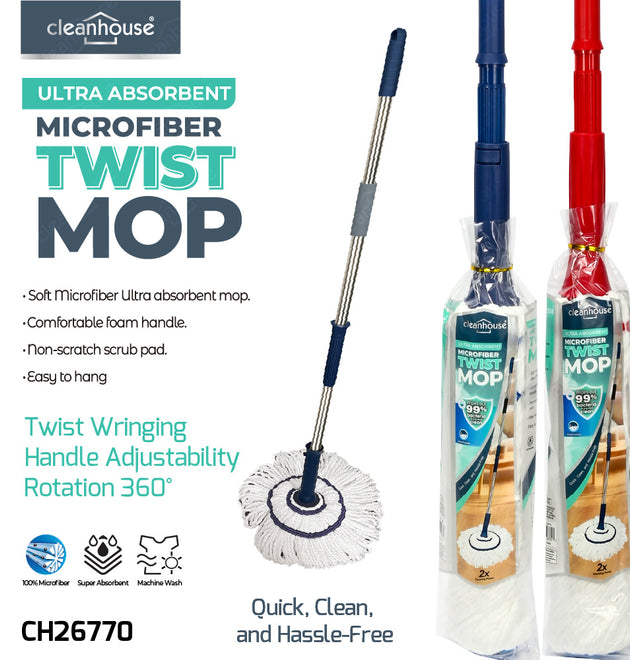 ULTRA-ABSORBENT MICROFIBER TWIST MOP/SOFT GRIP SS HANDLE-12