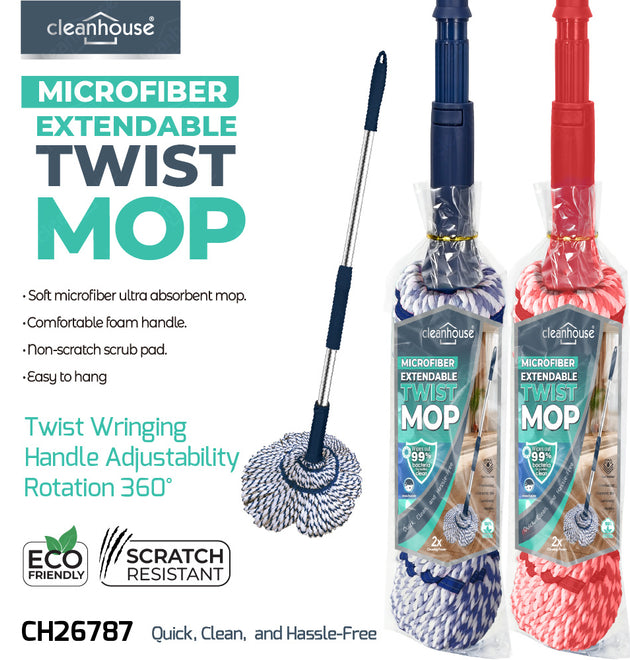 EXTENDABLE MICROFIBER TWIST MOP ASST- COLORS-12