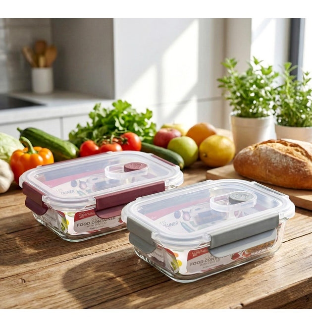 RECTANGLE GLASS FOOD CONTAINER W/VENT 21.6OZ 630ML-24