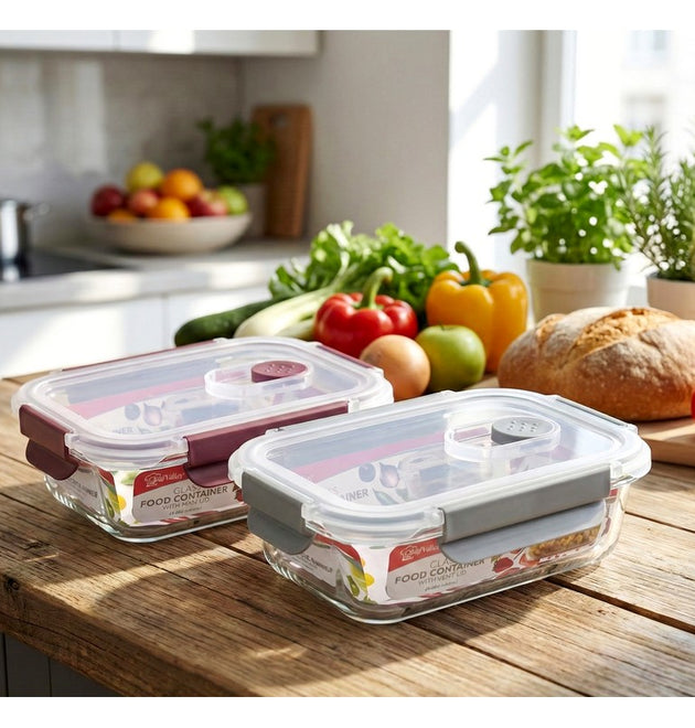 RECTANGLE GLASS FOOD CONTAINER W/VENT 32.1OZ 1040ML-12