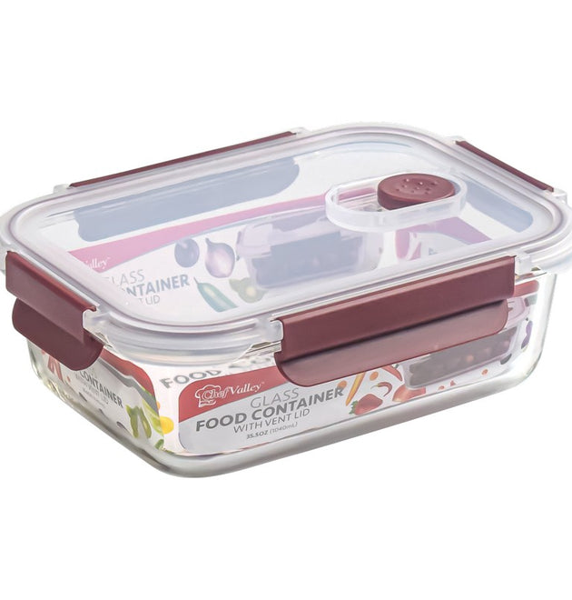 RECTANGLE GLASS FOOD CONTAINER W/VENT 32.1OZ 1040ML-12