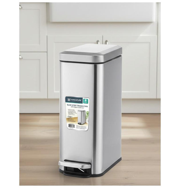 30L+8L SLIM STAINLESS STEEL STEP TRASH CAN WITH SOFT CLOSE -1
