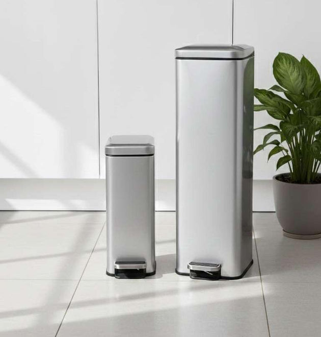 30L+8L SLIM STAINLESS STEEL STEP TRASH CAN WITH SOFT CLOSE -1