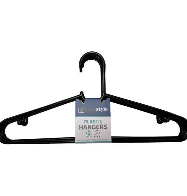 6-PACK BLACK PLASTIC HANGERS - 36