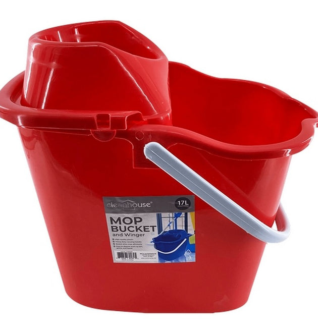 18 QUART HEAVY DUTY MOP BUCKET PLASTIC HANDLE WITH WHEELS - 12