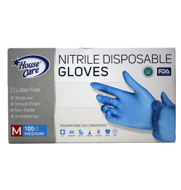 100PC NITRILE MEDIUM DISPOSABLE GLOVE BLUE-10