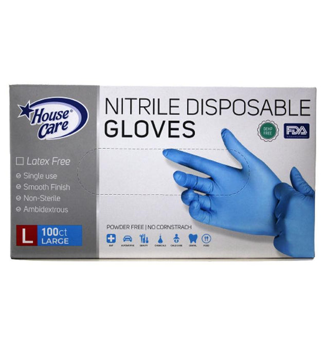 100PC NITRILE LARGE DISPOSABLE GLOVES BLUE-10