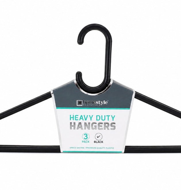 3-PACK HEAVY-DUTY BLACK PLASTIC HANGERS - 36