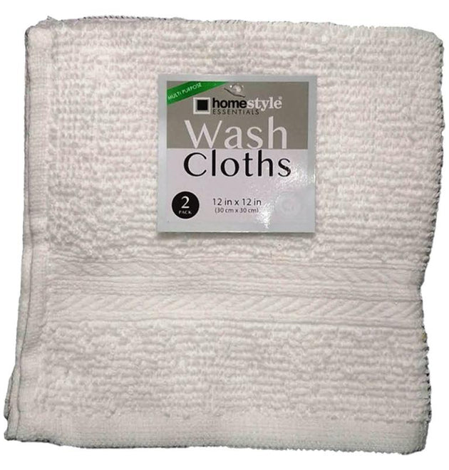 2PK 12X12 WASH CLOTH-WHITE ONLY-72 17OZ