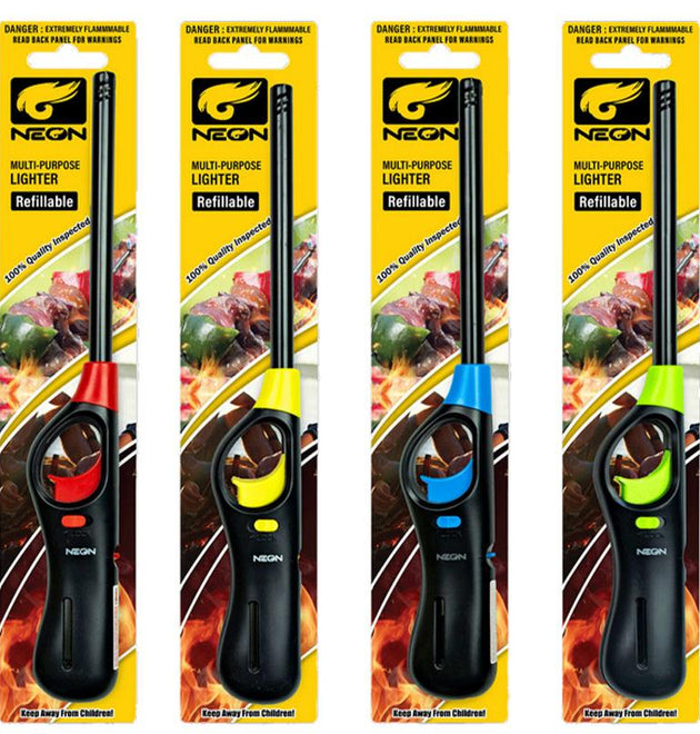 NEON BBQ LIGHTER BLISTER BLACK/BLUE - 72